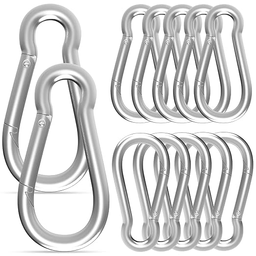 Carabiner, Heavy Duty Galvanized Steel Spring Snap Hook Carabiner Clips with 770LBS Holding Capacity, Ideal for Outdoor, Hammock, Swing and Travel (M10 4Inch, 12PCS)