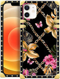 Compatible with iPhone 11 Case, Pink Golden Chain Tropical Flower Luxury Golden Decoration for Girl Women Soft TPU Shockproof Protective Hard PC Back for iPhone 11