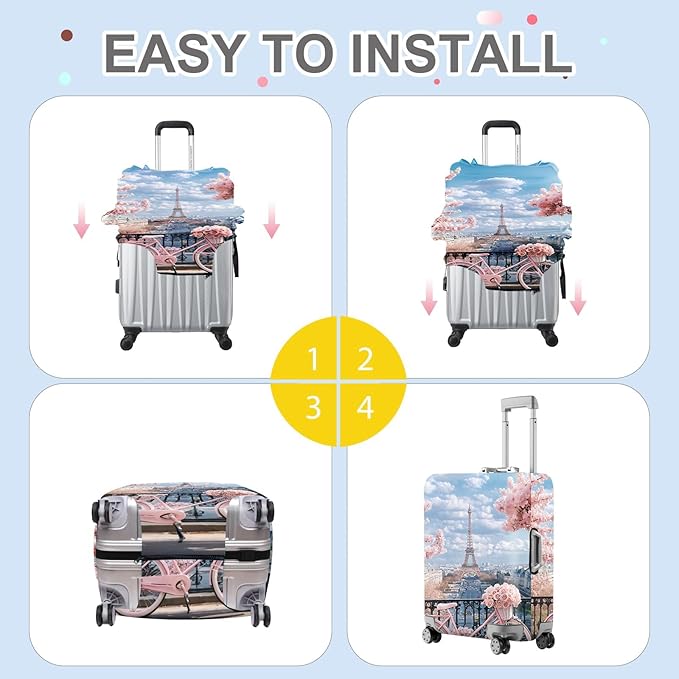 ANNA QUEEN Paris Eiffel Tower Luggage Cover, Romantic City Travel Suitcase Protector for 32-34 Inch Luggage