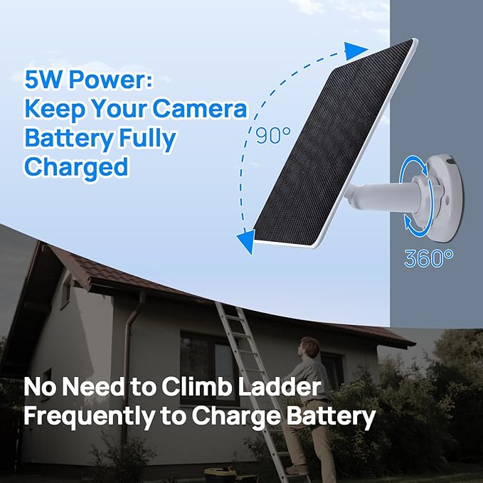 ECO-WORTHY Solar Panel for Ring Camera Outdoor Wireless, 5W Fast Charging Compatible with Rings Spotlight & All-New Stick Up Outdoor Cam with USB-C & Barrel Plug, USB C Solar Panel 5V, 9.8ft Cable（3m）