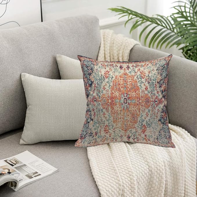 TKS MITLAN Carpet Bathmat and Rug Boho Style Pillow Covers 18x18 Inch Ethnic Design Pattern Decorative Throw Pillow Covers Cushion Case for Home Sofa Couch Decoration