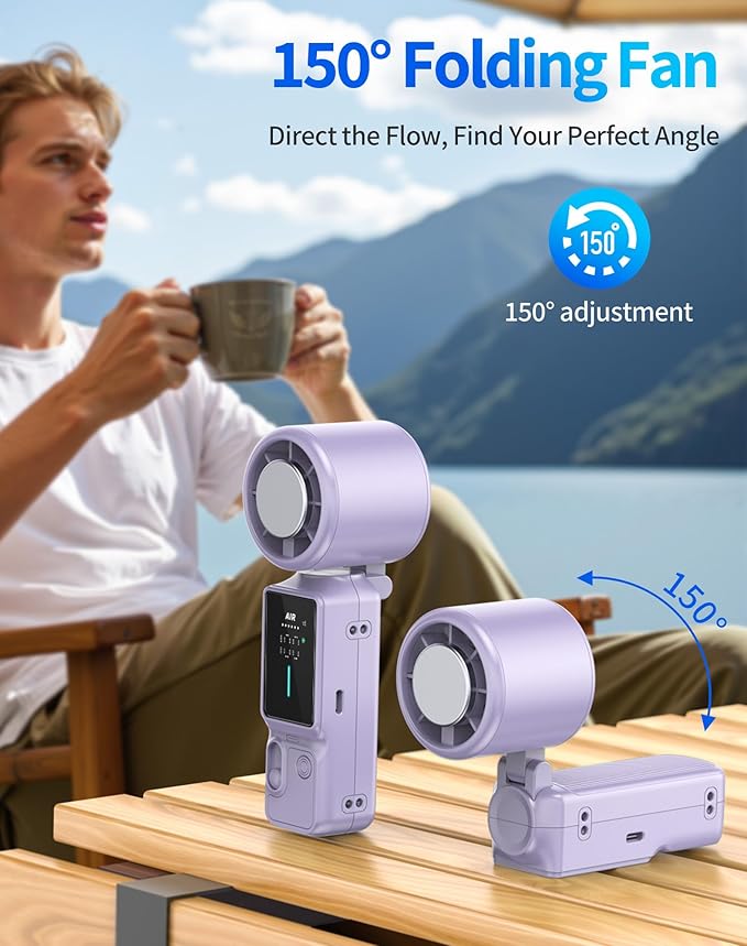 Foluu 3-in-1 Portable Cooling Fan with Active Cooling Technology, 16,000 RPM, 100-Speed Touch Control & LED Display, Type-C Fast Charge, Neck Strap & Stand – for Travel, Office, Outdoor (Purple)
