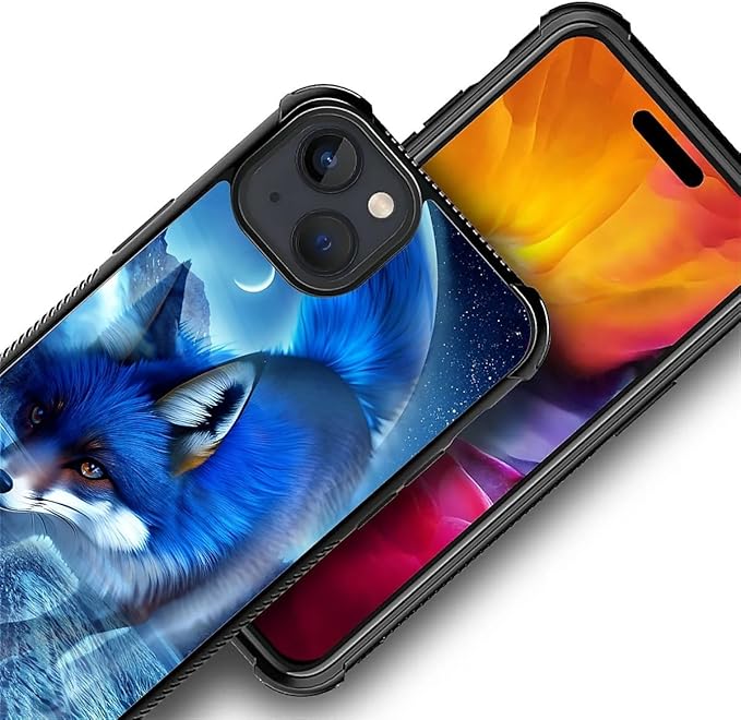 for iPhone 15 Case, Snowy Mountain Fox Lake Pattern Graphic Design Girl Boy Soft Silicone Hard Acrylic Shock Protection for iPhone 15
