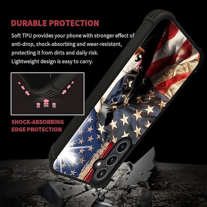 for Samsung Galaxy S23 FE Case, Red American Flag Horse Cross Pattern Graphic Design Girl Boy Soft Silicone Hard Acrylic Shock Protection for Samsung Galaxy S23 FE