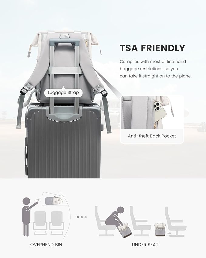 LOVEVOOK Laptop Backpack for Women, 15.6 Inch Work Laptop Bag with USB Port, Fashion Teacher Nurse Backpack Purse, Waterproof Travel Computer Backpack with Organizer Bag, 2PCS, Beige-Light Grey
