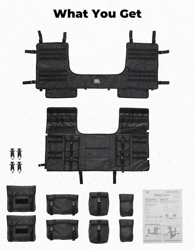 KEMIMOTO UTV Storage Bag, Seat Back Rack Compatible with Polaris Ranger/Can-Am Defender/CFMOTO Uforce, 8-Pocket, 1680D Water-Resistant Canvas Storage for Hunting, Farm & Travel, Seat Storage System