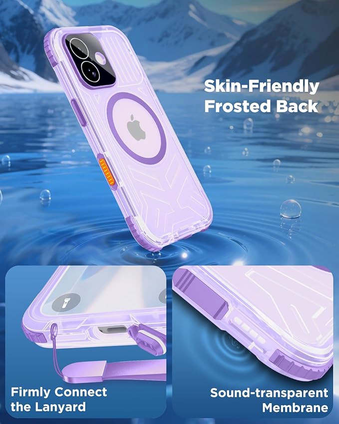 for iPhone 17 Waterproof Case with Magsafe, Built-in [Privacy Screen Protector] [Lanyard], IP68 Water Proof Full Body Dustproof Anti-Spy Frosted Protective Phone Cover, 6.1" Purple
