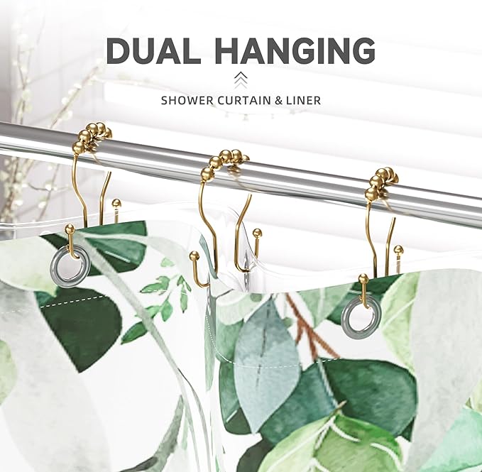 Bathway Shower Curtain Hooks, Shower Curtain Rings Rust Proof Double Hook Shower Curtain Hooks, 12 Pcs Dark Gold Shower Hooks for Shower Curtain, Shower Rings for Curtain, Metal Shower Rod Hooks