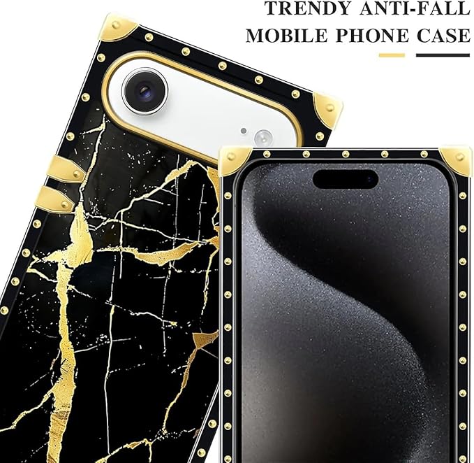 for iPhone 17 Air Case Luxury Golden Decoration for Girl Women Soft TPU Shockproof Protective Hard PC Back for iPhone 17 Air Crazy Pattern Black Gold Marble Nature