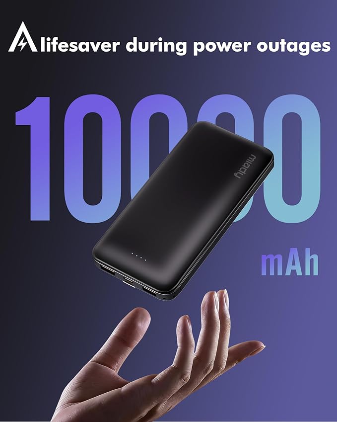Miady 2-Pack Portable Charger, Slim 10000mAh Power Bank Travel Battery Pack 3 Outputs 2 Inputs Compatible with iPhone 17/16/15/14/13 Galaxy S24/22 iPad Android etc (2 Black)