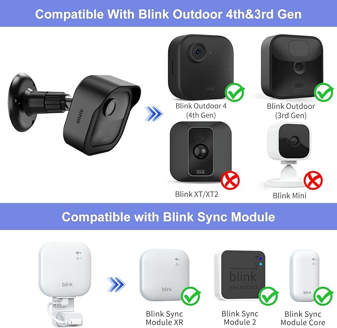 Wall Mount for Blink Outdoor 4th Gen and 3rd Gen, 4 Pack Weatherproof Protective Housing and 360 Degree Adjustable Mounting with Sync Module Mount (Blink Camera Not Included, White)