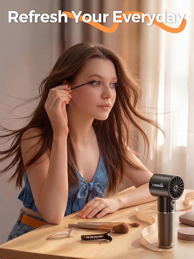 Handheld Portable Fan, 6-Speed Powerful Mini Personal Fan, Rechargeable 5000mAh Battery with Up to 15 Hours Runtime, Pocket Turbo Fan with Smart LED Display, Ideal for Travel, Camping, Makeup