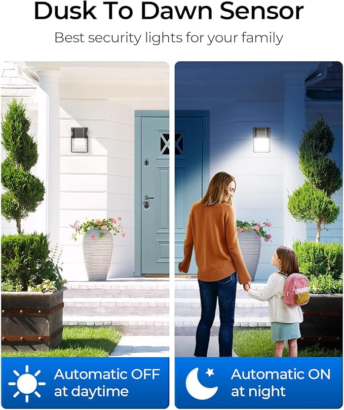 CINOTON 30W 3CCT LED Wall Pack Light with Dusk to Dawn Sensor, 3000K/4000K/5000K Selectable, 3600LM, Outdoor Wall Lights IP65 Waterproof LED Security Flood Lighting for Garage Porch UL-Listed 2 Pack