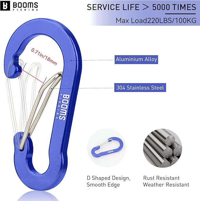 Booms Fishing CC5 Multi-Use Carabiner Clips, 10 Pack 2.3"/ 3.1" Caribeener Clips, Mini Keychain Caribeaner Clip, Aluminum D Ring Carabiners