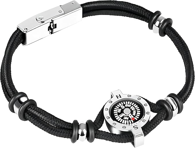 Innocence Adjustable Paracord Wrist Compass Bracelet For Men Women Outdoor Sports Camping Survival Jewelry (Black B)