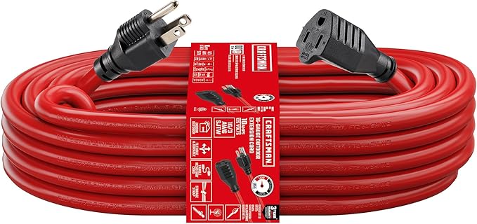 CRAFTSMAN 100 Ft. Indoor/Outdoor Extension Cord 16/3 SJTW, Waterproof Flexible Power Cable with 3-Prong Plug, 10A/1250W/125V, Heavy-Duty Contractor Cord, ETL Certified