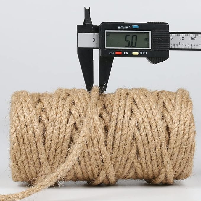 PerkHomy 5mm Jute Rope 105 Feet Twisted Heavy Duty and Thick Twine Rope for Cat Scratcher Scratching Post Tree Craft Projects Gardening Home Decoration Packing Bundling (105FT * 5mm)