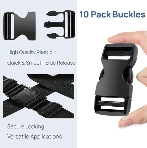 10 Pack 1 Inch Buckle Quick Side Release, Heavy Duty Plastic Side Release Buckles for Backpacks, Pet Collars, Paracord Crafts & Outdoor Gear