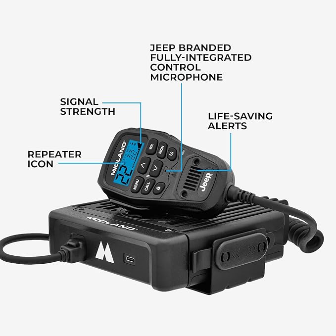 Midland MXT575J Jeep MicroMobile GMRS Two Way Radio with NOAA Weather Scan and Alert - for Farms, Ranches, Overlanding - Repeater Capable, Integrated Control Mic,- External Magnetic Mount