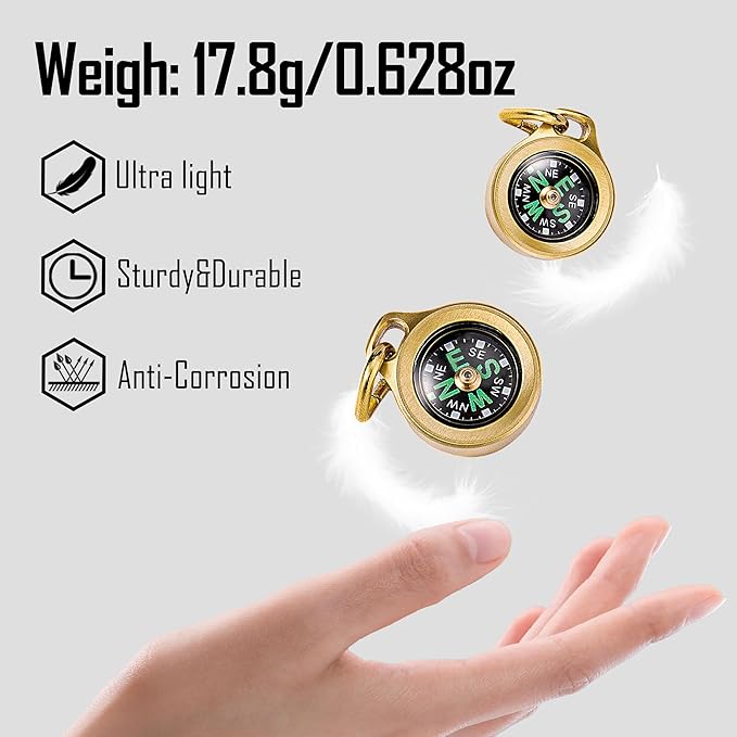 MecArmy Mini Titanium/Brass Compass, Waterproof IPX5 Pocket Compass for Hiking & Survival, Keychain & Necklace Gifts for Men & Women, Ideal Graduation & Outdoor Adventure Present