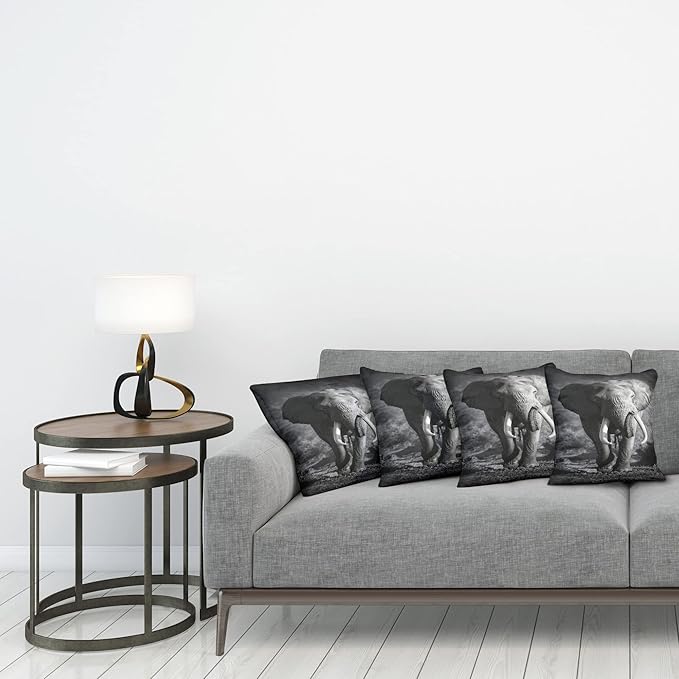 Ambesonne Elephant Throw Pillow Cushion Case Pack of 4, Majestic Elephant Bull Approaching Photo Exotic Wild Habitat Mammal Art Print Safari, Modern Accent Double-Sided Digital Printing, 16", Dimgrey