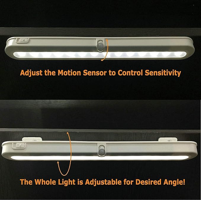 BLS T01LB LED Closet Light Super Bright 20 LED Under Cabinet Lighting Battery Powered/DC Input Wireless Motion Sensing Light, Motion & Light Sensor, Light Beam Adjustable, Black(2 Pack)