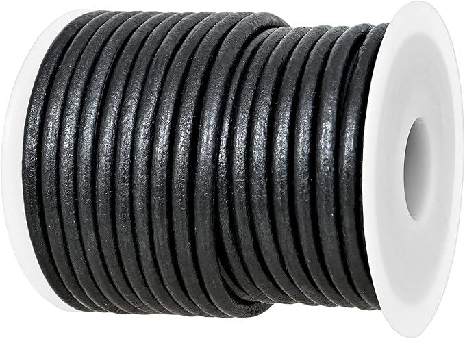 GENIQUE Real/Genuine Round Leather String Cord for Necklace, Bracelets, Jewelry, Kumihimo Braiding, DIY Projects (10 Metres) (3mm, Gunmetal Metallic)