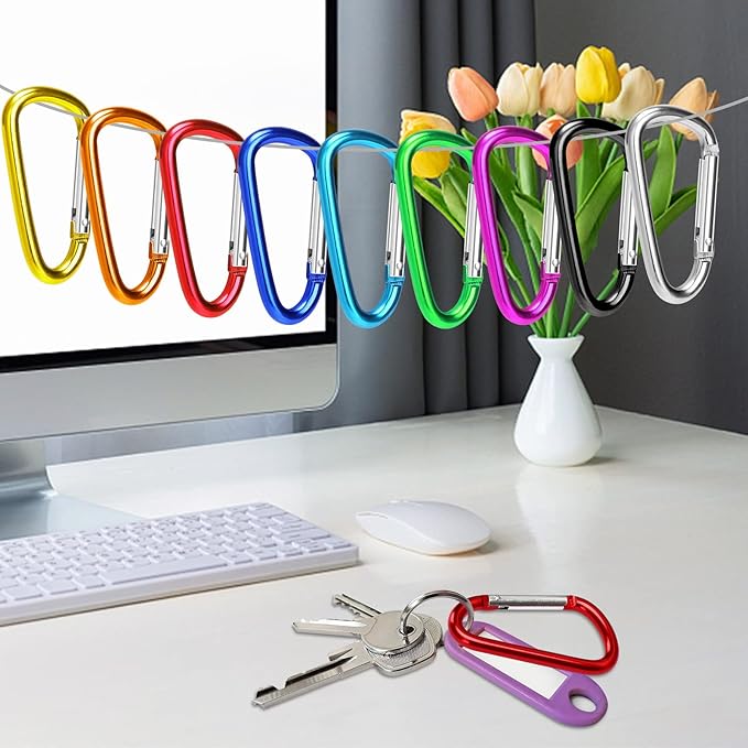 Carabiner Clips, Upins Aluminum Locking Spring Hook Keychain D Shape Heavy Duty Buckle Pack Carabiners Clip Lock Snap Hooks Backpack Clip