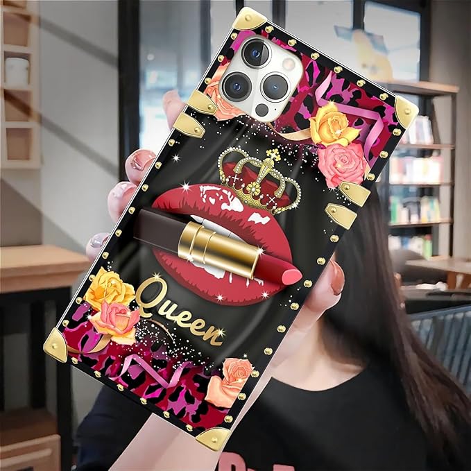 Compatible with iPhone 12 12 Pro Case, Queen Lip Crown Leopard Print Luxury Golden Decoration for Girl Women Soft TPU Shockproof Protective Hard PC Back for iPhone 12 12 Pro