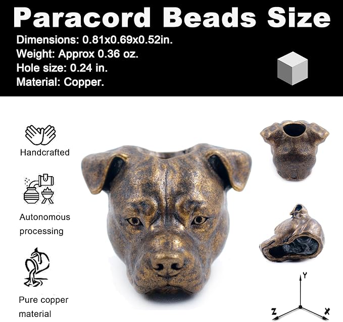 Paracord Beads with Hole, Suitable for Survival Knife Lanyard, Keychains, Zipper, DIY Projects (Dog)