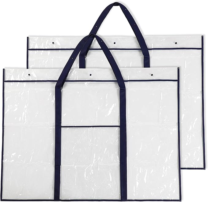 Windyun 2 Pack Large Poster Storage Bag 48" x 36" Bulletin Board Holder Art Portfolio Case PVC Art Portfolio Container Storage Box with Pocket for Classroom Teacher Organization(Blue)