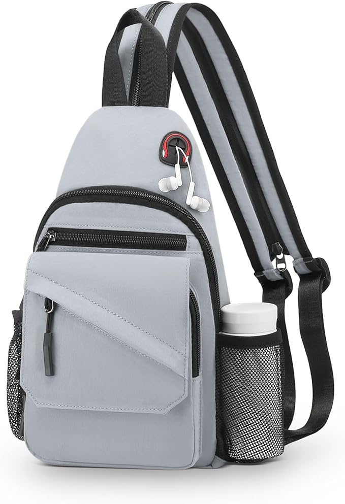 Small Crossbody Bag Casual Sling Bag for Men, Convertible Backpack, 3-in-1 Anti-Theft Shoulder Bag Trendy Daypack for Travel, Light Grey