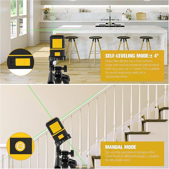 Laser Level with Tripod, 100 feet Green Cross Line Self Rotary Leveling Laser Level, Vertical and Horizontal Line, Rotatable 360 Degree, Manual Self leveling and Pulse Mode,IP54 Waterproof & Battery