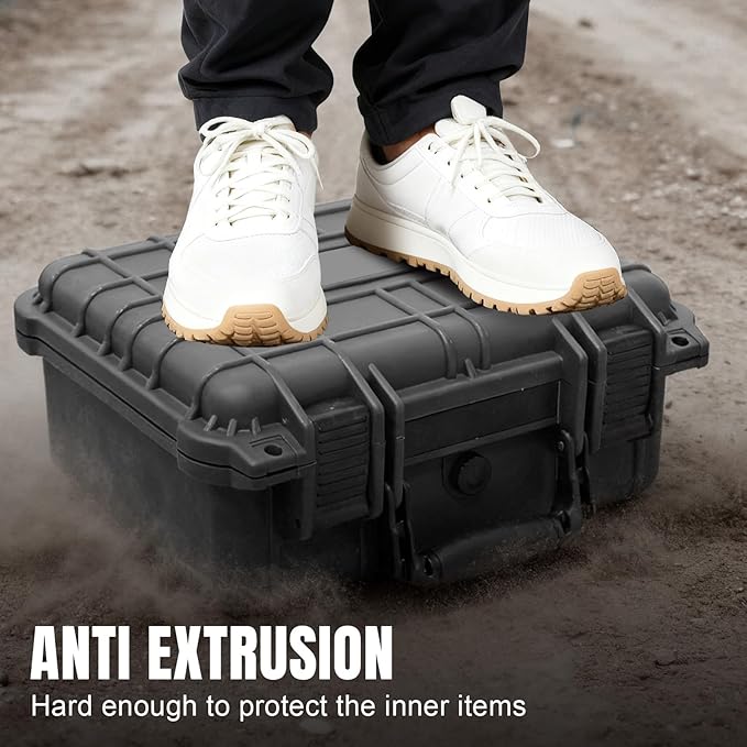 Jack Boss 13.6X11.4X6 Inch Hard Case, Portable Weather Waterproof Protective Camera Case with Customizable Foam, Foam Case Fit Use of Drones, Camera, Equipments, Black,upgraded