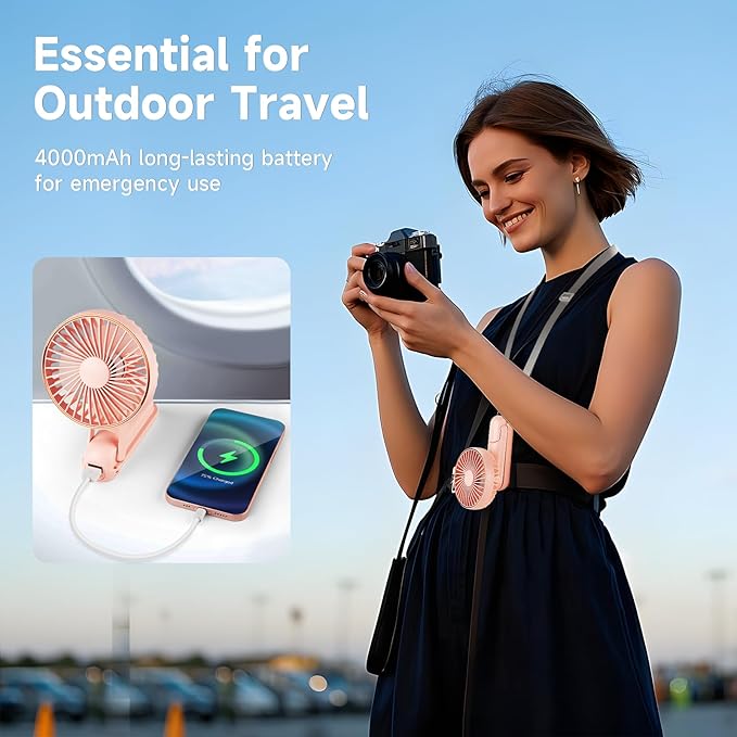 Portable Handheld Fan, [Up to 15 Working Hours],180° Foldable Personal Fan, USB Rechargeable Mini Hand Fans for Travel/Summer/Outdoor/Office, 5 Speeds Adjustable, LED Display, Pink