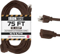 Iron Forge Cable Outdoor Brown Extension Cord 75 ft - 16 Gauge 10 Amp Heavy Duty Brown Outdoor Extension Cords 3 Prong - 16/3 SJTW Great for Outdoor