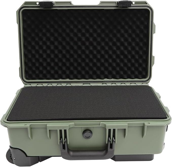 22" Weatherproof Hard Case Rolling Waterproof Case Dry Box with Foam Protective Cases Shockproof Hard Travel Cases For Cameras Lenses Electronic Equipment (Green)