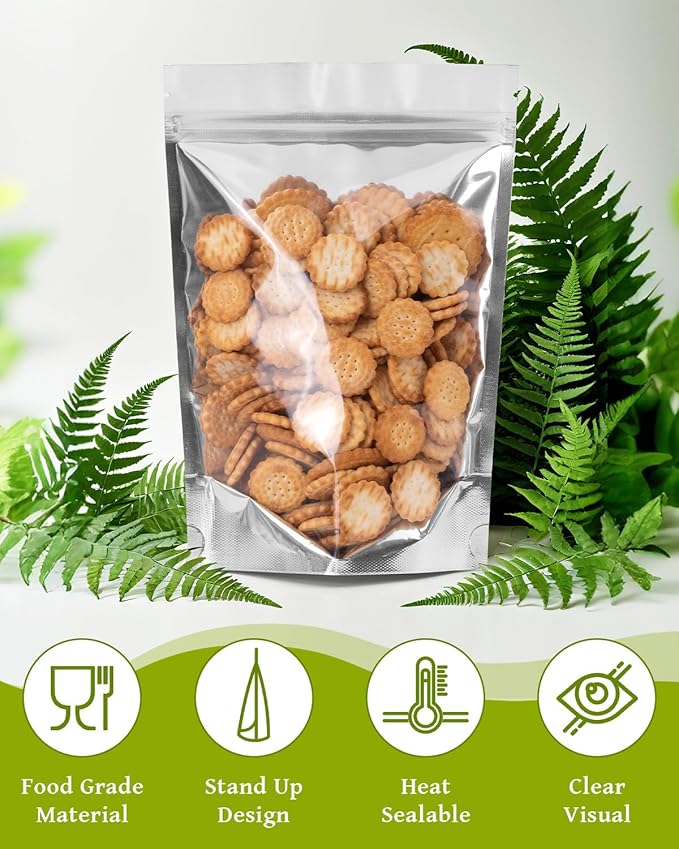 Gwybkq 6x9 Inch Stand-Up Mylar Bags (200pcs) - Resealable Smell-Proof Food Storage with Clear Window, for Snacks/Candy/Coffee Beans, Small Business & Gifting
