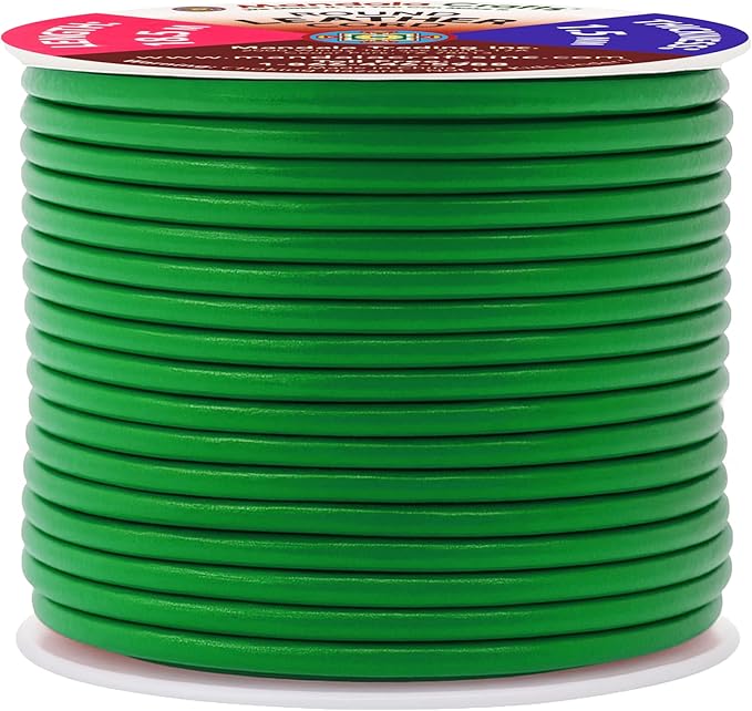 Mandala Crafts Round Genuine Green Leather Cord for Jewelry Making – 1.5mm Cowhide Leather Rope String Lace for Kumihimo – 20 Yards Cowhide Craft Cording Spool