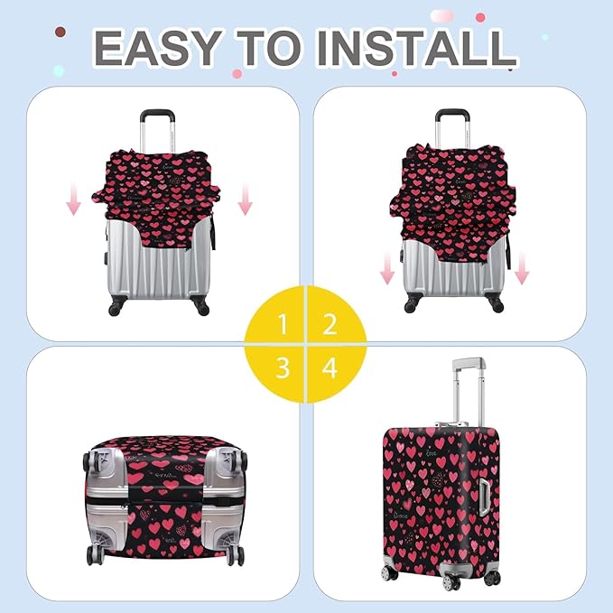 ANNA QUEEN Heart Pattern Luggage Cover, Love Theme Suitcase Protector, Stretchable Washable Travel Cover for 28-30 Inch Luggage