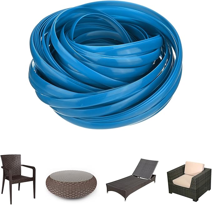 M METERXITY 1-Pack Wicker Repair Kit, 8mm x 66ft/20m Plastic Flat Rattan Replacement Supplies for Patio Furniture Repair/Basket Making/Chair Weaving, Synthetic Woven Rattan [Blue]