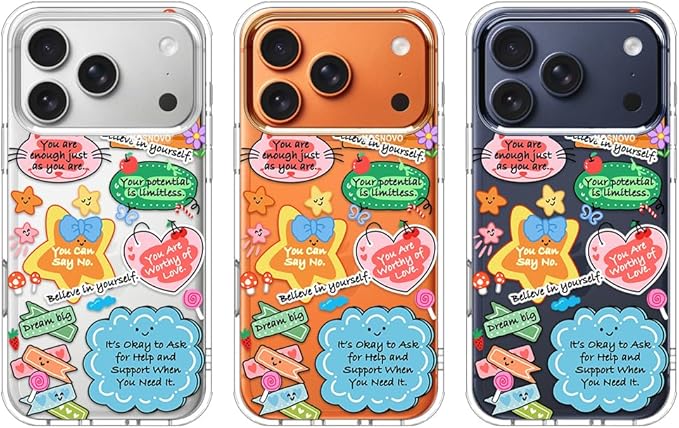MOSNOVO for iPhone 17 Pro Case, Shockproof Military-Grade Protection 6.6ft Drop Tested, Camera Control, Clear Phone Case for iPhone 17 Pro, Self Love Club Design