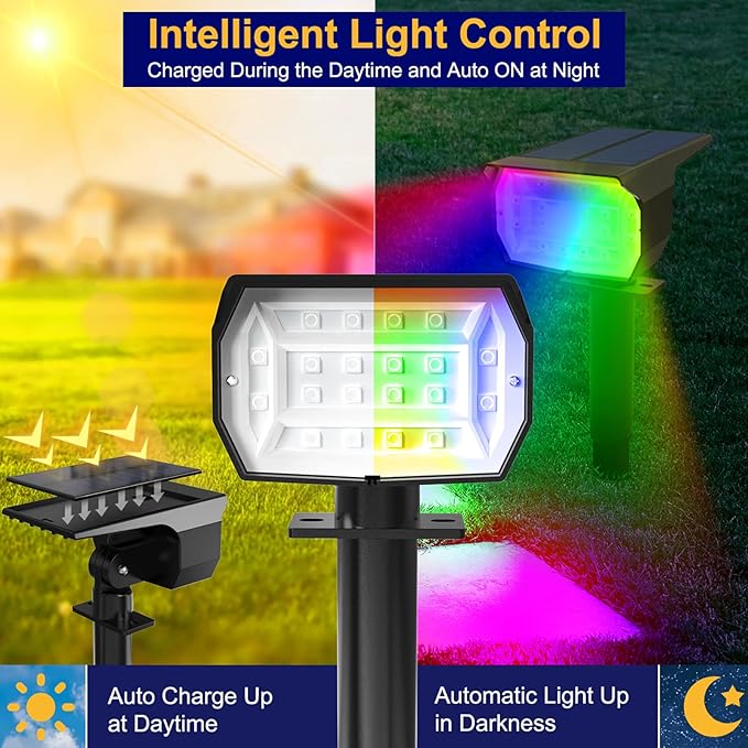 nipify 4 Pack Solar Spot Lights Outdoor Color Changing, 7 Modes Halloween RGB Solar Powered Waterproof Spotlight, Landscape Lighting for Outside Yard Garden Pathway