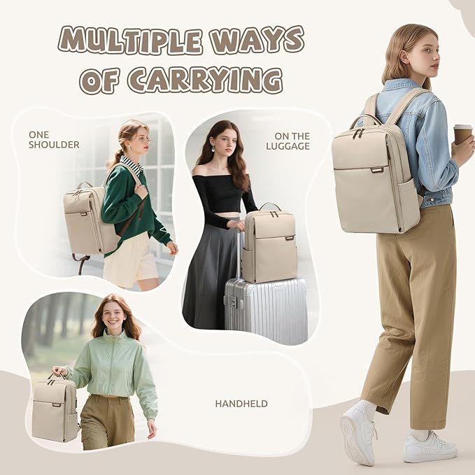 Laptop Backpack for Women, Work Business Traval Computer Backpacks with Laptop Compartment Waterproof Casual Daypack for Travel College,16Inch,Apricot