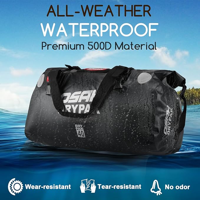 OSAH DRYPAK Waterproof Duffel Bag - Motorcycle Dry Bag Tail Bag with Large Storage Space, Waterproof Luggage Duffle Bags with Outer Mesh Zipper Pocket for Camping, Kayaking, Fishing & Traveling