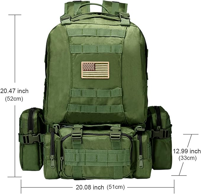 CVLIFE Tactical Backpack Military Army Rucksack 60L Large Assault Pack Detachable Molle Bag, Army Green