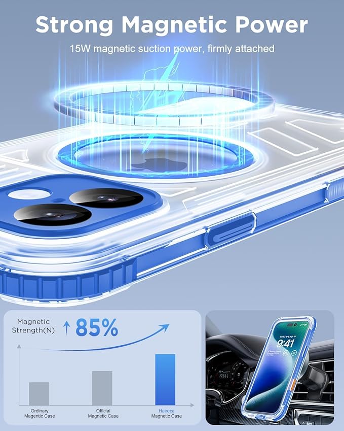 for iPhone 16 Waterproof Case with Magsafe, Built-in [Camera & Screen Protector] [Lanyard], IP68 Water Proof Full Body Dustproof Heavy Duty Frosted Protective Phone Cover, 6.1" Blue
