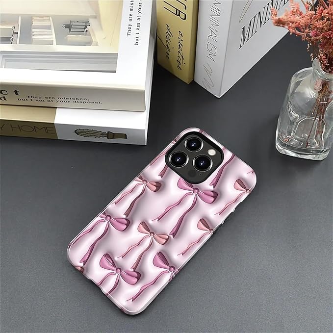 for iPhone 15 Pro Case,HL2 Abstract Ribbons Bows Hybrid 2 Layer Hard Shell Silicone Protective Pattern Design Case