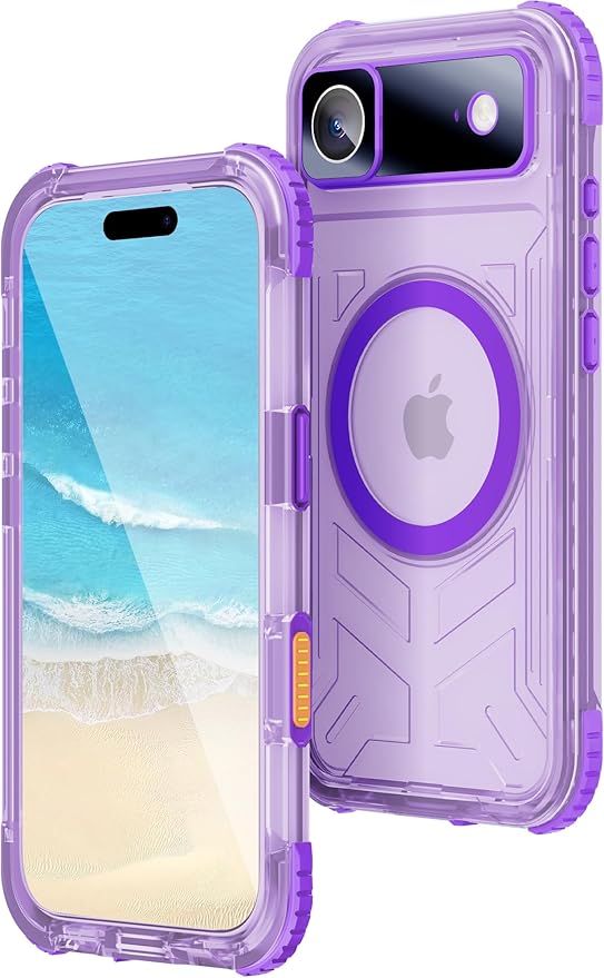 WIFORT for iPhone 17 Air Waterproof Case, [Fit for Magsafe] with Sapphire Lens & Screen Protector, IP68 Full Body 15FT Military Shockproof, Magnetic Frosted Phone Cover with Lanyard, 6.5" Purple