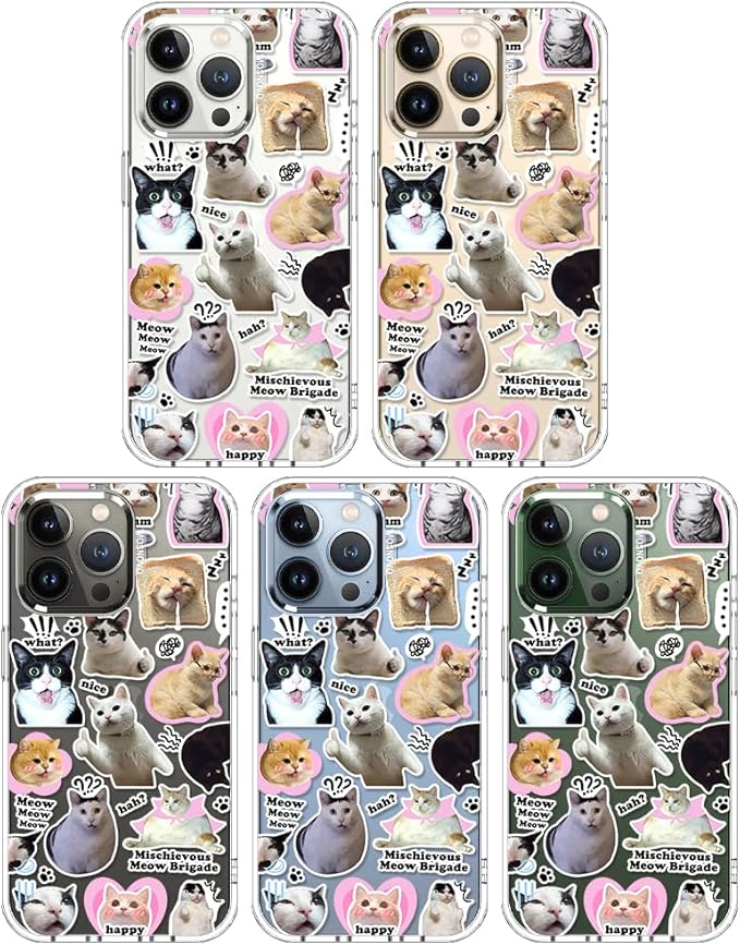 MOSNOVO Case for iPhone 13 Pro, [Buffertech 6.6ft Military-Grade Drop Protection] [Anti Peel Off Tech] Clear TPU Bumper Phone Case Cover Design - The Cat Brigade